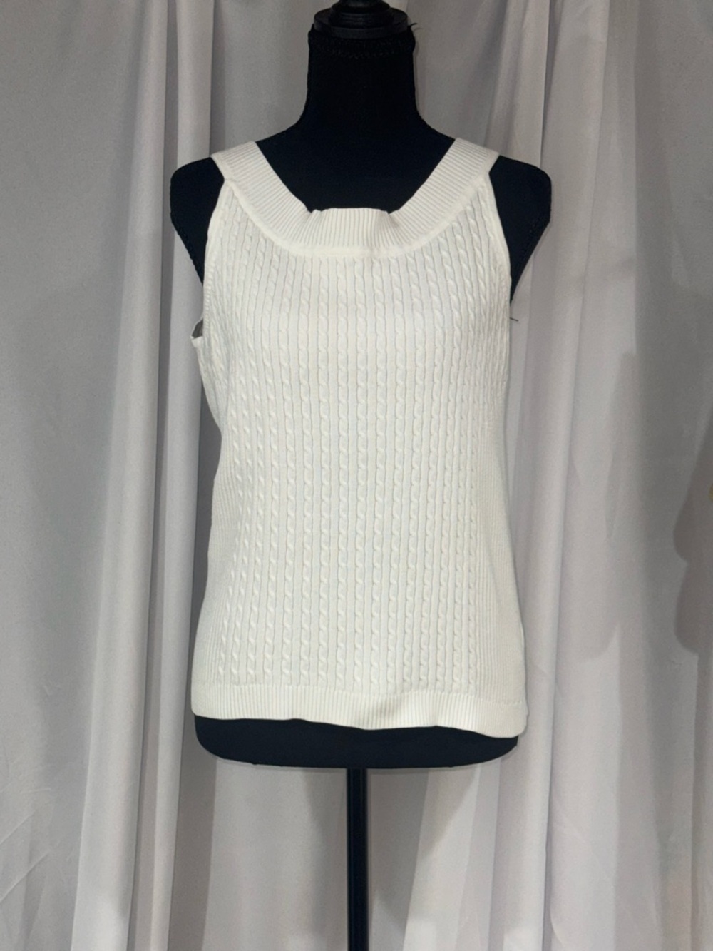 JEANNE PIERRE White Cable Knit Tank Top